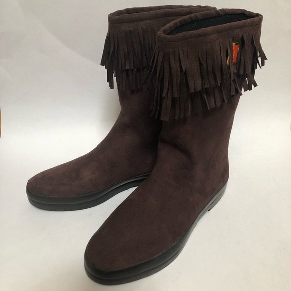 Dav Fringe Rain Boots Brown - Picture 1 of 9
